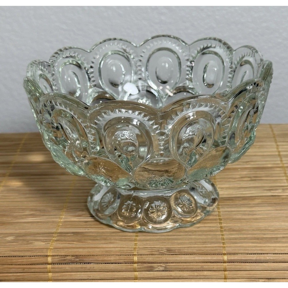 Vintage LE Smith Moon, And Stars clear Glass Pedestal compote Bowl, Candy Dish - Picture 2 of 8